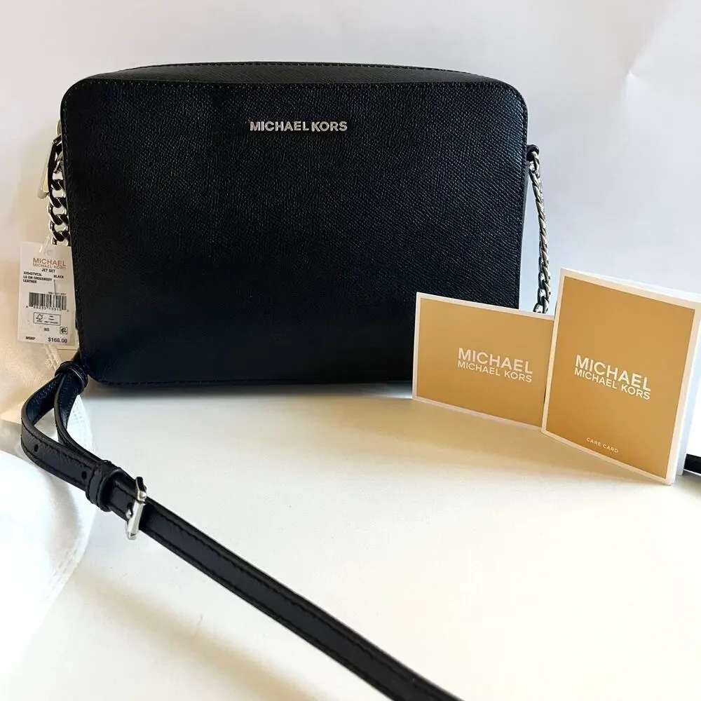 MICHAEL KORS NWT, Leather Black Jet Set Crossbody & Dust Bag